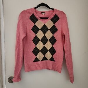 Vintage J.Crew 100% Wool Argyle Pink Sweater, Medium